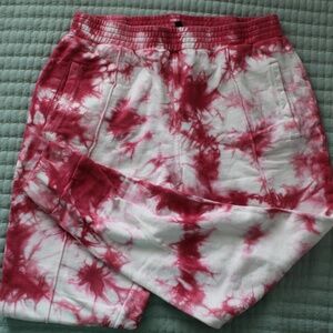 White & Bright Magenta Tie-Dye Jogger-Style Sweatpants